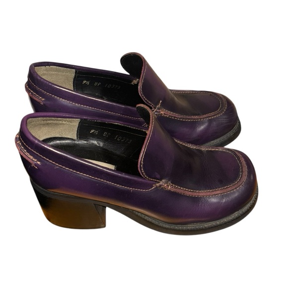 Vintage 90s Steve Madden Platform shoes Purple Leather Chuncky heel Size 9.5 - Picture 3 of 6